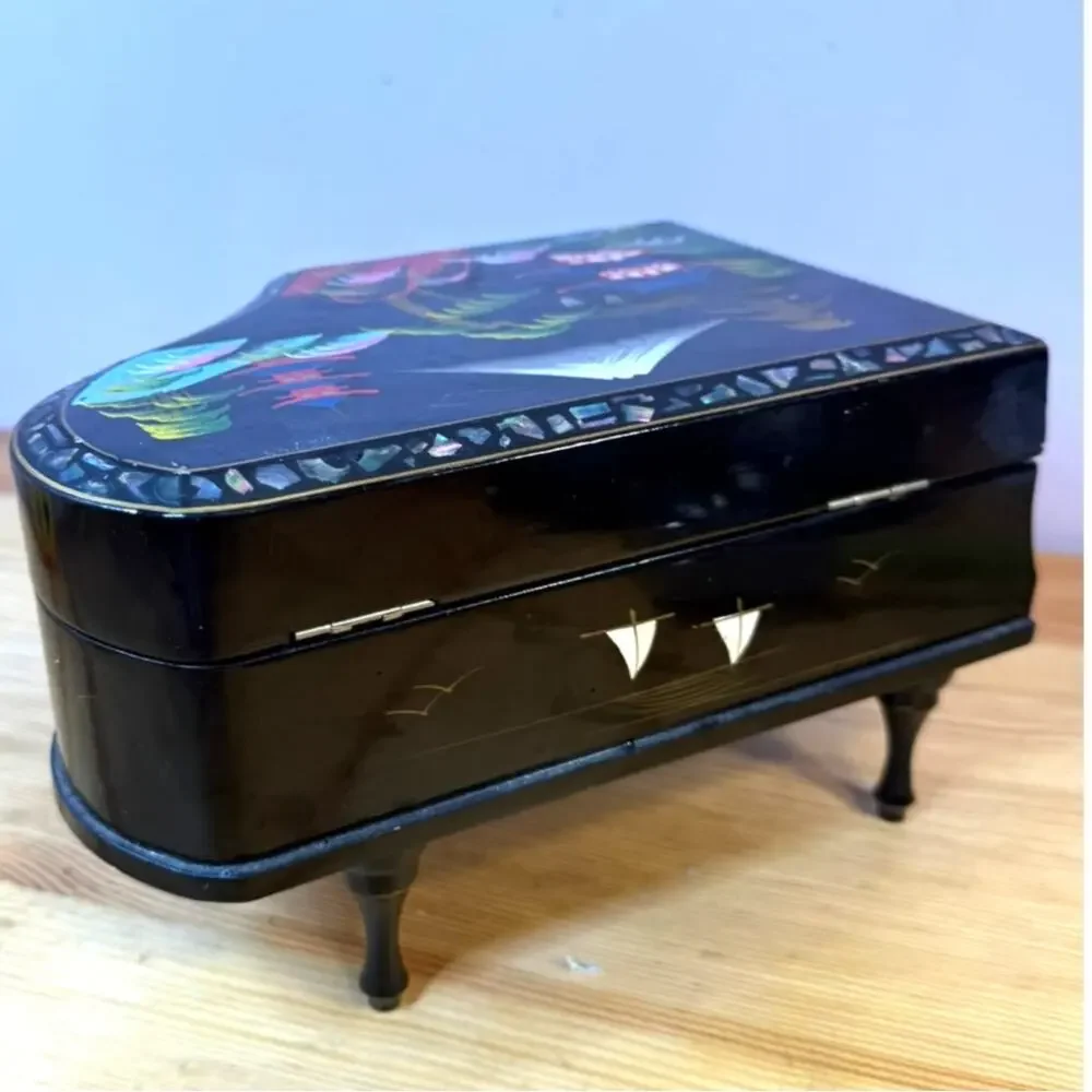 Vintage Japan Piano Musical Jewelry Box Mother of Pearl Inlay Works
